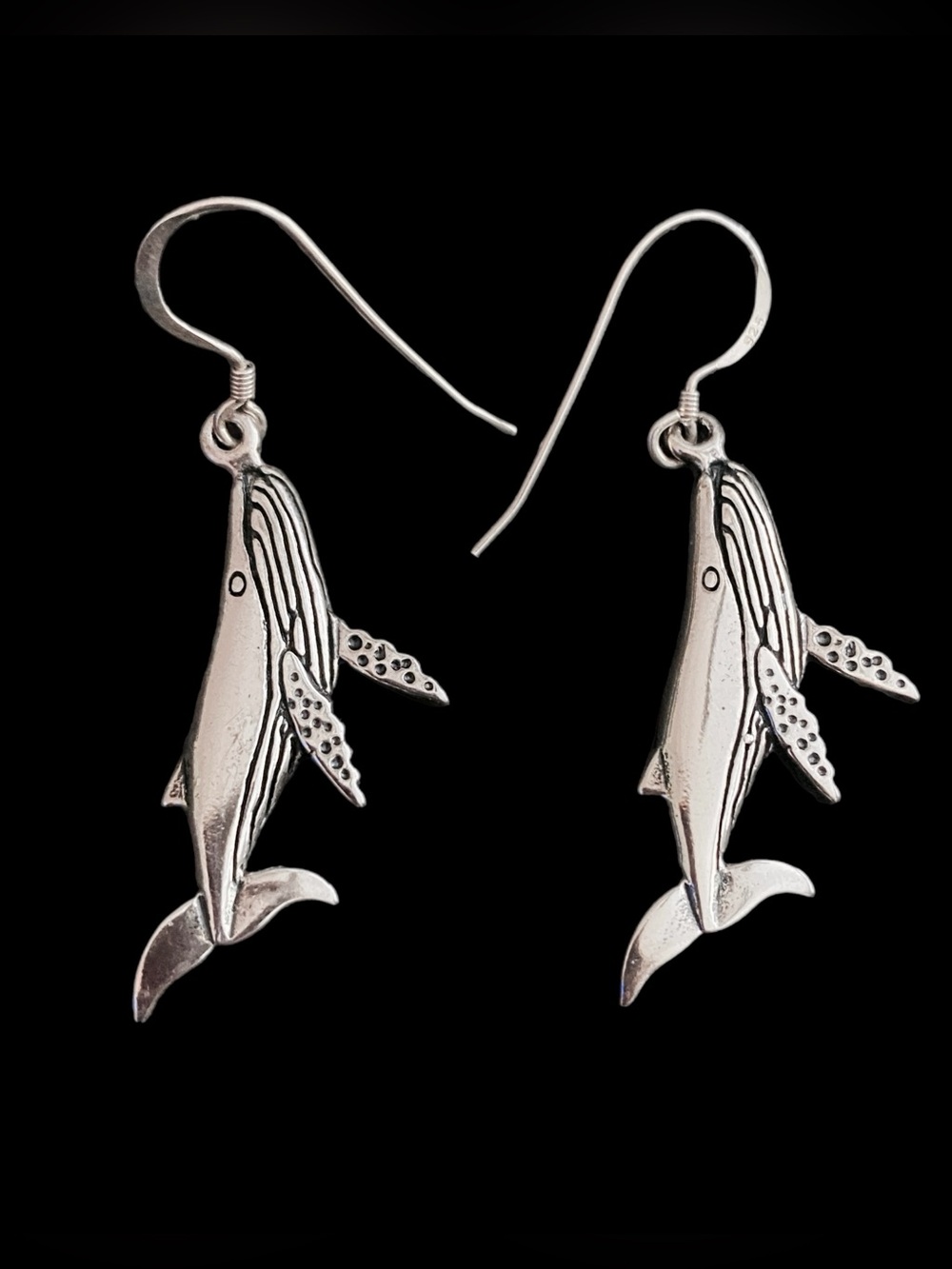 Vintage Native Sterling Silver Whale Drop Earrings -